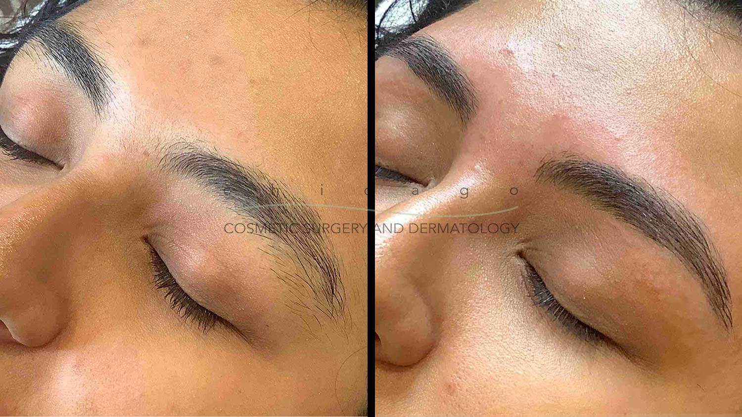 Eyebrow tinting and shaping before and after